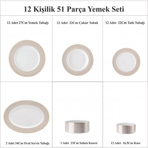 Francis Carreau Beige 12 Kişilik Yemek Seti