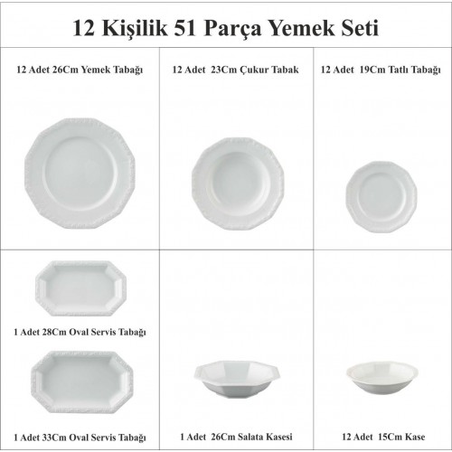 Maria White 12 Kişilik Yemek Seti