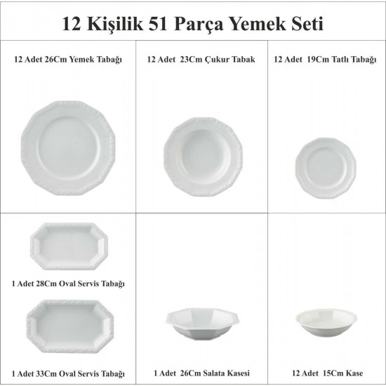 Maria White 12 Kişilik Yemek Seti